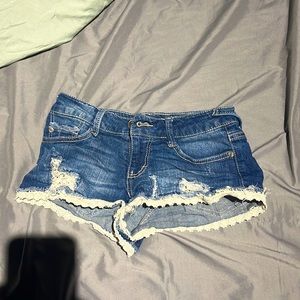 low rise shorts w/ lace on edging.